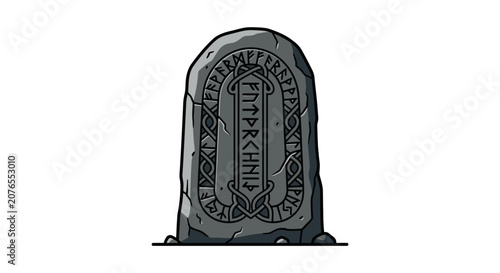 Ancient Viking runestone illustration with Nordic runes inscriptions