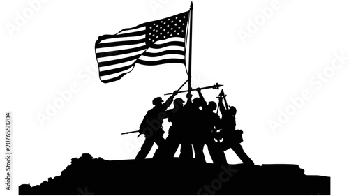 Photos Adobe Illustrator ArtworkSoldiers Raising Flag on Mountain Silhouette Against Sk