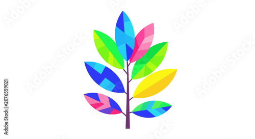 Colorful illustration of a leafy branch.