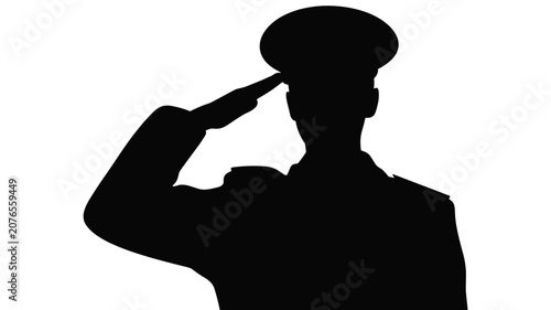 Adobe Illustrator ArtworkSilhouette of a military officer saluting, isolated on white background