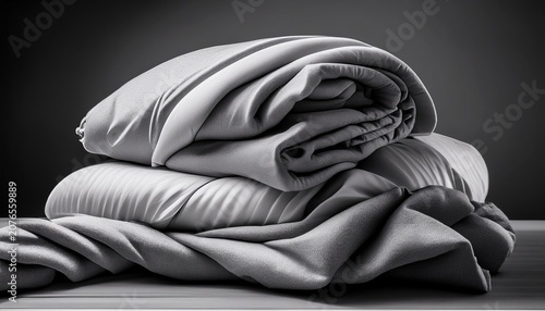 Crumpled Bedding Pile Grayscale Textured Fabric Soft Folds