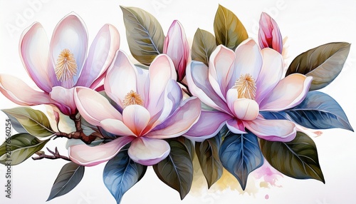 Magnolia Liliifera With Soft Border Pastel Colors Isolated On White Background Watercolor On White Background No Blur Photo Not Dark Everything Is Clear Copy Space