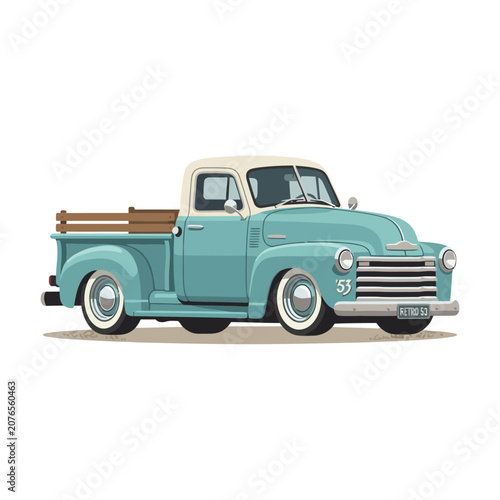 Vintage Teal Pickup Truck, Retro Vehicle, Classic Automobile, Americana Transportation