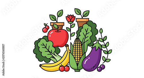 Colorful illustration of fresh vegetables.