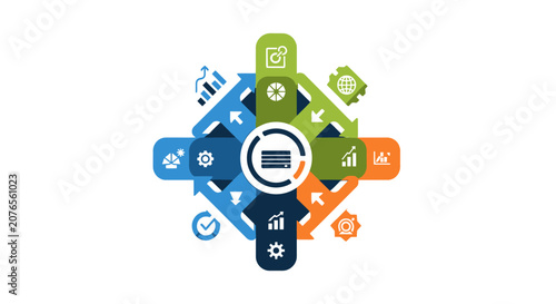 Colorful icons around a document.