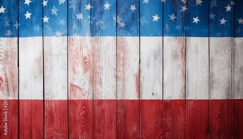 Rustic Wood Board Red White And Blue Background