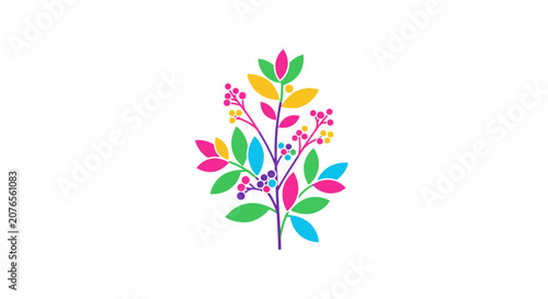 Colorful illustration of a tree branch.