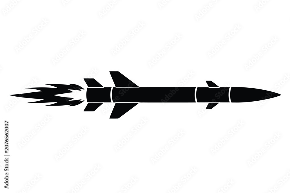 Fototapeta premium Cruise Missile Weapon Silhouette Vector for Military Defense Strike and War Game Design