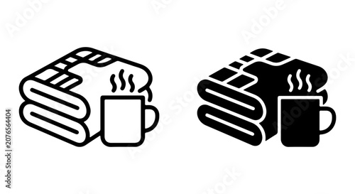 Bilde på lerret Cozy Blanket and Hot Drink Icons, Warm Comfort Vector Set, Hygge Lifestyle Graph
