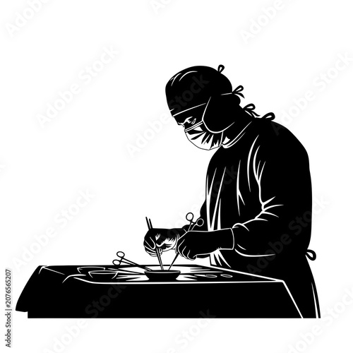 Surgeon in surgical attire preparing for operation on patient