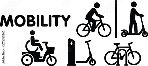 Fotografie Diverse urban personal mobility options including cycling electric scooters and