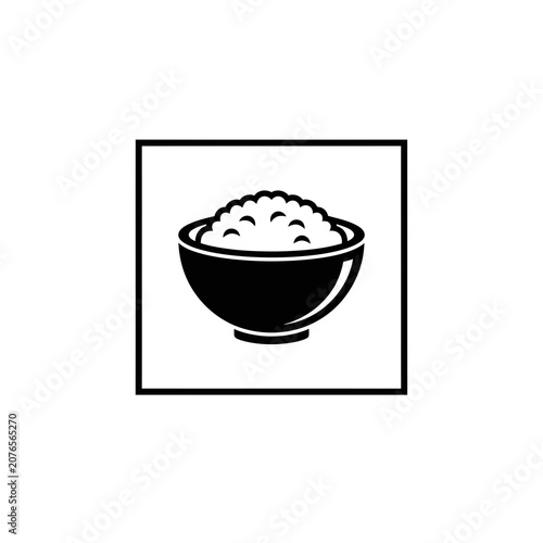 A black and white illustration of a bowl filled with rice grains