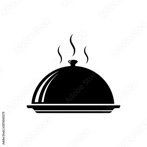 Black silhouette of a covered dish with steam rising