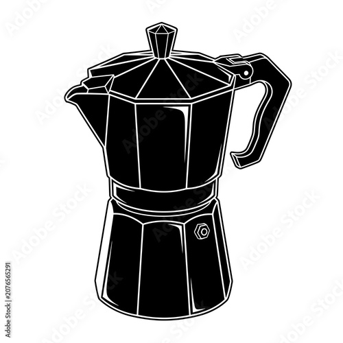 Black and white illustration of a coffee percolator pot