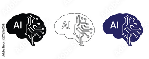 Ai brain logo vector icons set