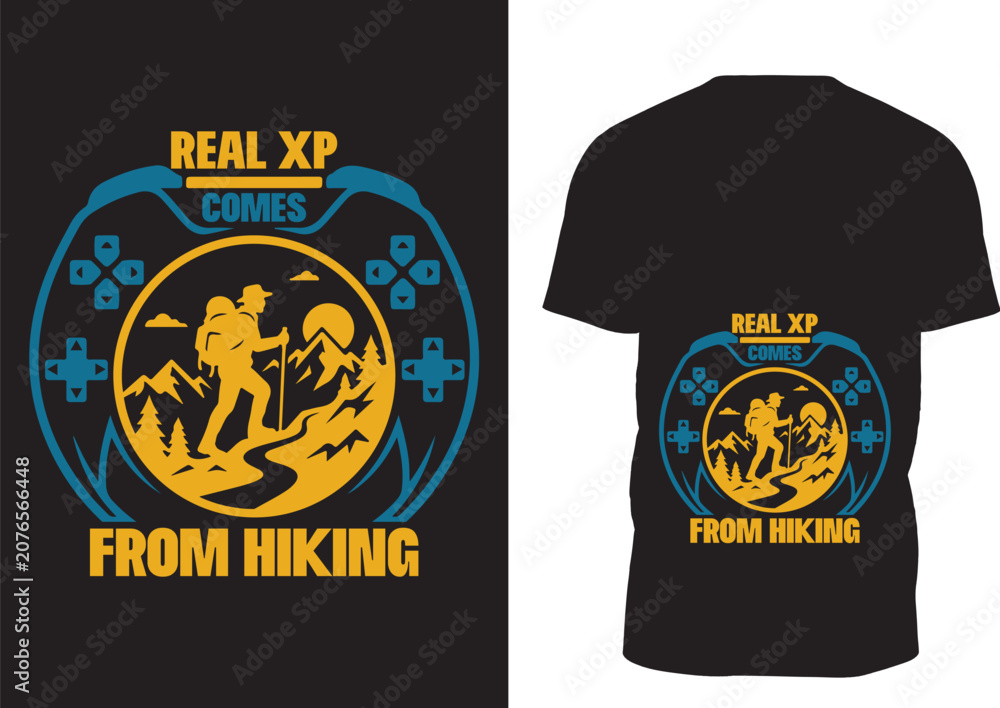 Fototapeta premium Hiking Gamer T-Shirt, Outdoor Gaming Graphic Tee, Nature Lover Gift, Camping Adventure Shirt Design 