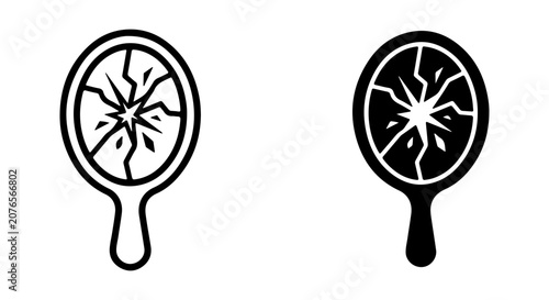 Broken Mirror Icons, Cracked Reflection Symbols, Shattered Glass Hand Mirror Vector Set