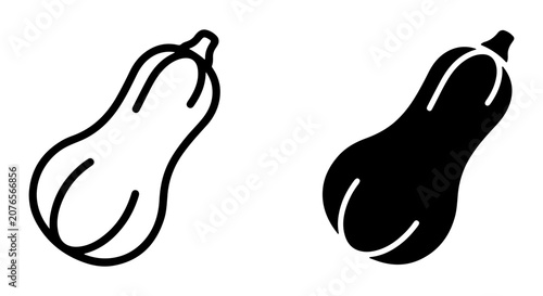 Fotografie Butternut Squash Icons, Outline and Silhouette, Autumn Harvest Vegetable Graphic