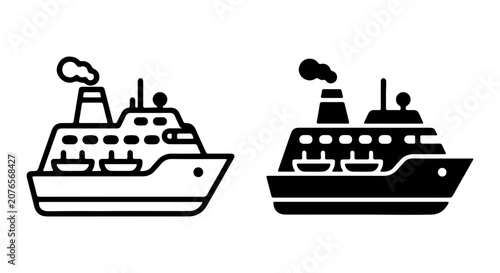 Tableau sur toile Cruise Ship Icons, Ocean Liner Vector Set, Maritime Transport, Travel and Leisur