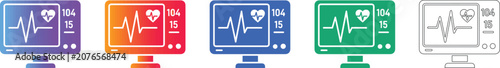 Medical ECG Heart Monitor Icon Set