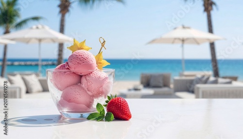 Pink Ice Cream at Beach Resort

