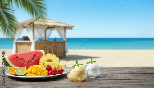 Summer Beach Bar Background with Fruit
