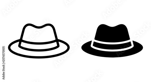 Bild auf Leinwand Classic Fedora Hat Icons, Black and White Vector Silhouettes for Fashion and Sty