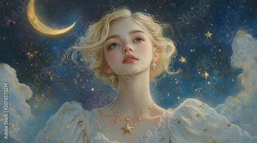 celestial dream blonde woman in starry night