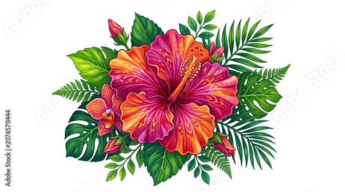Foto Vibrant Pink Orange Hibiscus Tropical Flower.