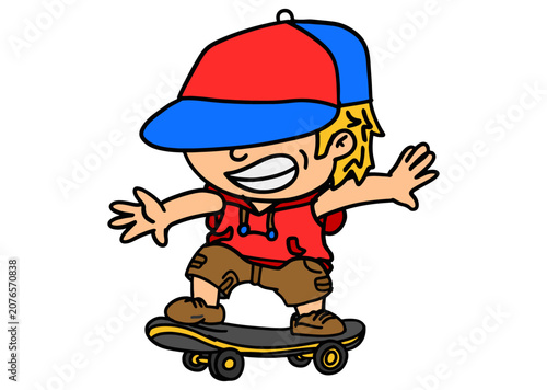 Cartoon Boy Riding Skateboard with Arms Wide Open