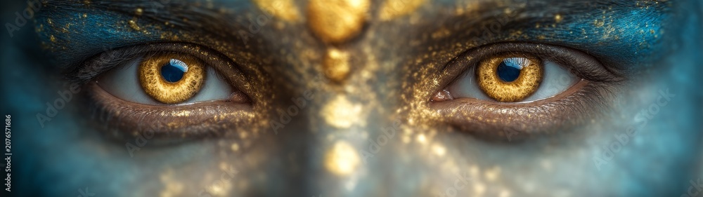 Fototapeta premium Close up of mesmerizing eyes with intricate makeup for shivaratri festival celebration and meditation