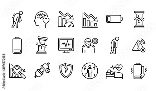 Weakness Linear Icon Set Editable Stroke Low Energy and Vulnerability Vector Collection
