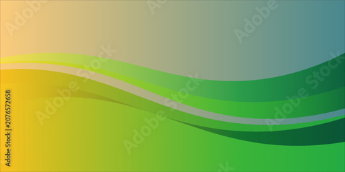 Abstract Green Wave Gradient Background With Flowing Curves and Soft Sunlit Horizon