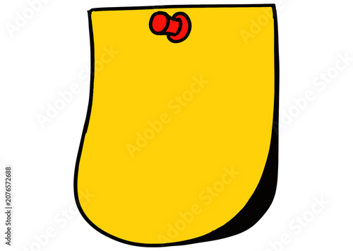 Yellow Sticky Note with Push Pin Hand Drawn Illustration