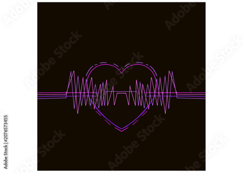 Neon Heartbeat Heart Waveform Square Background Illustration