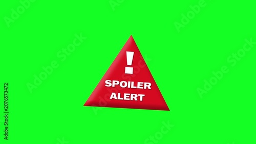 Warning icon with a spoiler alert symbol isolated on a green background. Graphic element designed for video editing, social media, presentations and chroma key compositing.