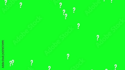 Animated question marks isolated on a green screen background. Graphic element for chroma key editing, video production, presentations and social media content, representing questions