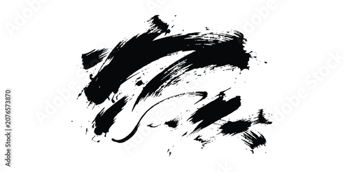 Obraz na plátně Abstract expressive black ink brush stroke composition with messy paint splatters and splashes vector illustration