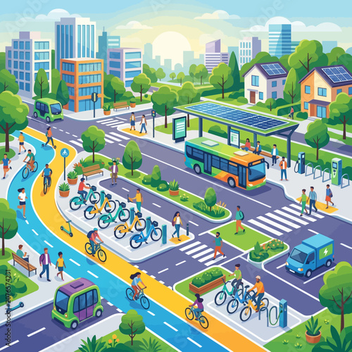 Green City Ecology Transportation Solar Energy Eco-friendly Urban Life