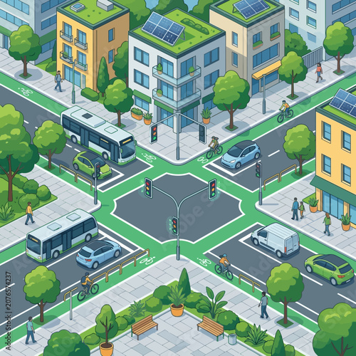 Green City Intersection: Sustainable Urban Transport & Eco-Friendly Buildings