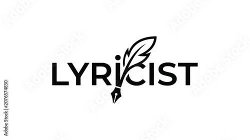 Lyricist wordmark logo with feather quill pen replacing the letter i.
