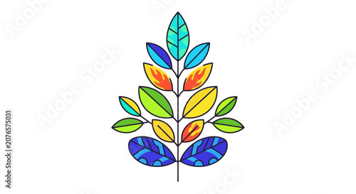 Colorful stained glass leaf design.