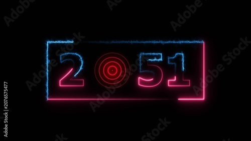 2051 years neon bright number text radio wave red color 4k illustration. New year celebration number. Black background 4k illustration.