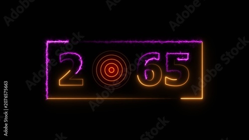 2065 years neon bright number text radio wave red color 4k illustration. New year celebration number. Black background 4k illustration.