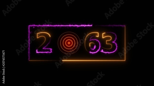 2063 years neon bright number text radio wave red color 4k illustration. New year celebration number. Black background 4k illustration.