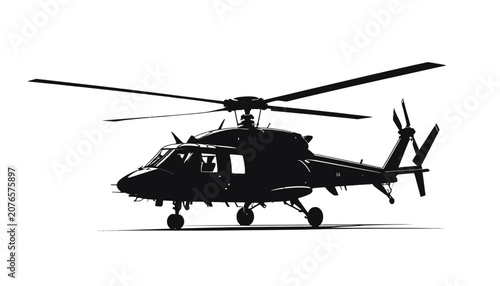 Εκτύπωση καμβά Black helicopter with rotor blades flying.