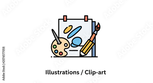 Colorful paintbrush palette and pencil.