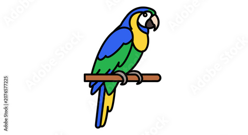 Colorful parrot perched on branch.