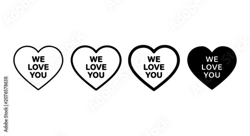 Foto We Love You Heart Icons, Romantic Valentine's Day Symbols, Black and White Love