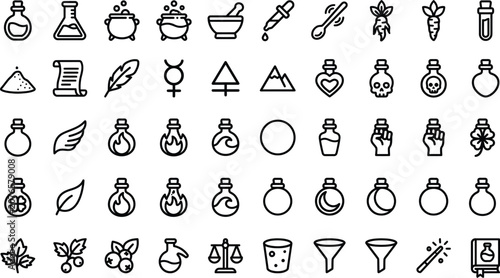 Fotografie Halloween witchcraft potion making icons set spooky occult symbols